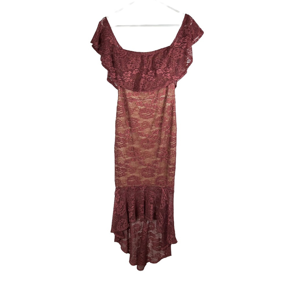 Charlotte Russe Burgundy Lace High-Low Mermaid Dress Off-Shoulder Ruffle Small